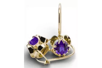 14 كارت من الذهب الأصفر 14K (585) Alexandrite أقراط vec035y روسي سوفيتي الاتحاد السوفيتي أسلوب فينتاج آرت ديكو style